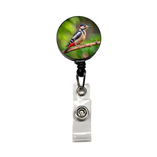Great Spotted Woodpecker Backyard Bird Retractable ID Key Card Name Tag Badge Holder with Clip