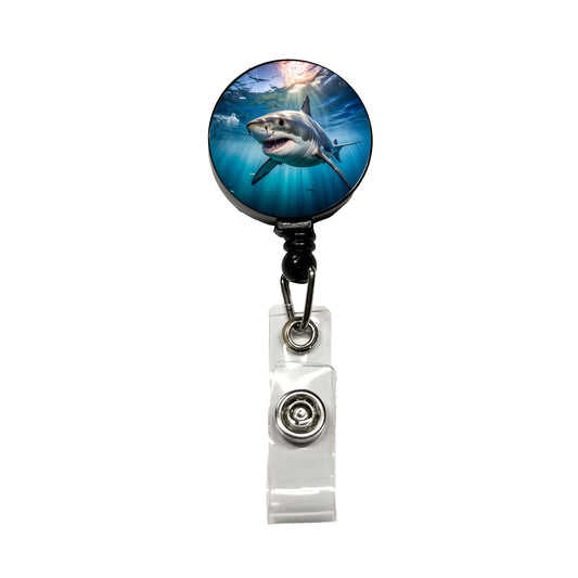 Great White Shark in the Ocean Retractable ID Key Card Name Tag Badge Holder with Clip