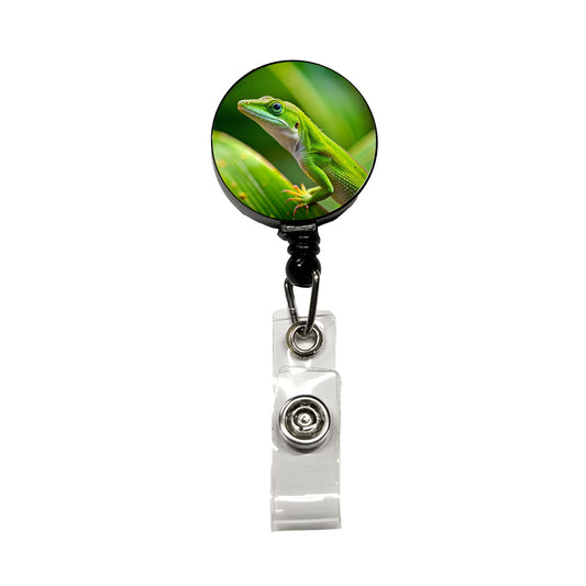 Green Anole Lizard Reptile Retractable ID Key Card Name Tag Badge Holder with Clip