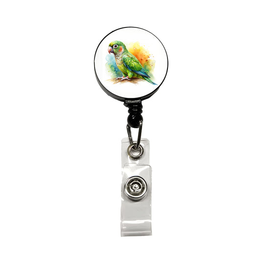 Green Conure Parakeet Bird Watercolor Retractable ID Key Card Name Tag Badge Holder with Clip