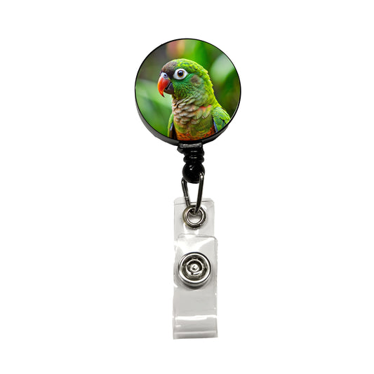 Green Conure Parakeet Bird Retractable ID Key Card Name Tag Badge Holder with Clip
