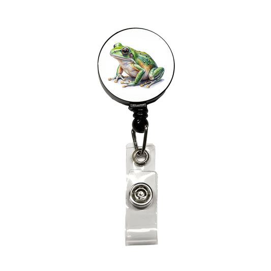 Green Frog Watercolor Retractable ID Key Card Name Tag Badge Holder with Clip