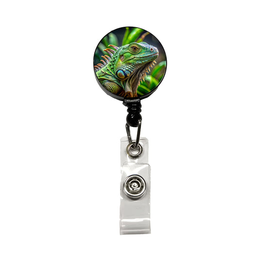 Green Iguana Lizard Reptile Retractable ID Key Card Name Tag Badge Holder with Clip