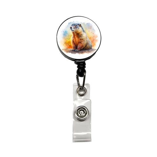 Groundhog Watercolor Retractable ID Key Card Name Tag Badge Holder with Clip