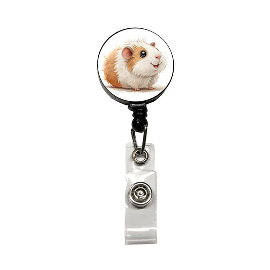 Guinea Pig Children's Illustration Style Retractable ID Key Card Name Tag Badge Holder with Clip