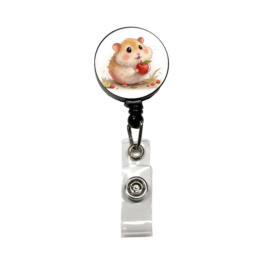 Hamster Children's Illustration Style Retractable ID Key Card Name Tag Badge Holder with Clip