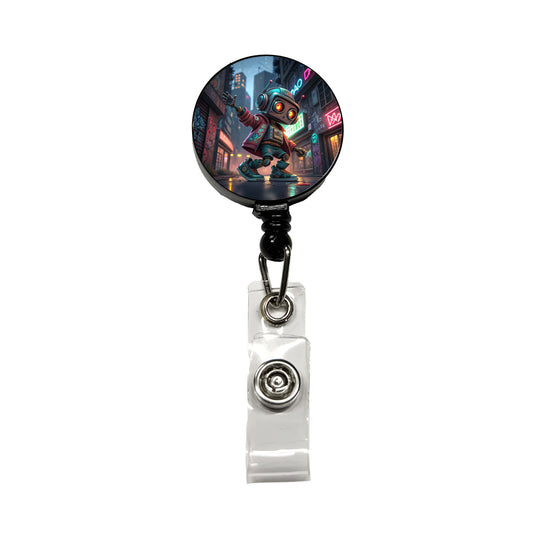 Hip Hop Sci-fi Dancing Robot Retractable ID Key Card Name Tag Badge Holder with Clip