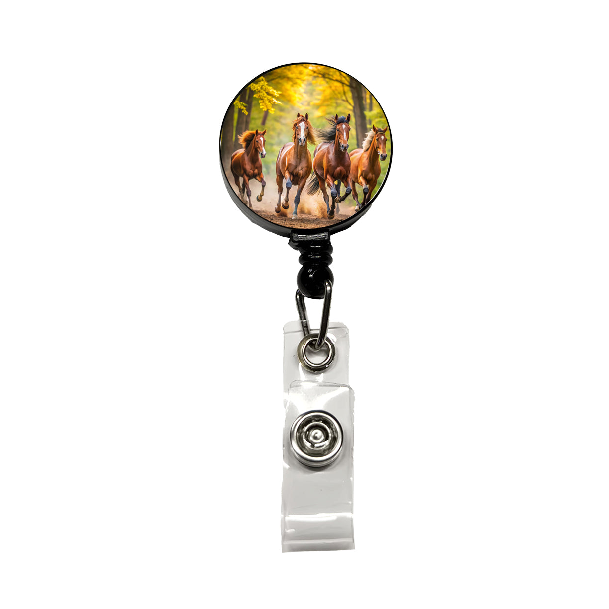Horses Galloping Through The Forest Retractable ID Key Card Name Tag Badge Holder with Clip
