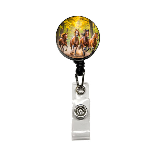 Horses Galloping Through The Forest Retractable ID Key Card Name Tag Badge Holder with Clip