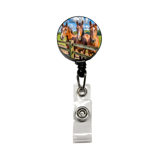 Horses Standing At The Fence Retractable ID Key Card Name Tag Badge Holder with Clip