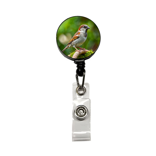 House Sparrow Backyard Bird Retractable ID Key Card Name Tag Badge Holder with Clip