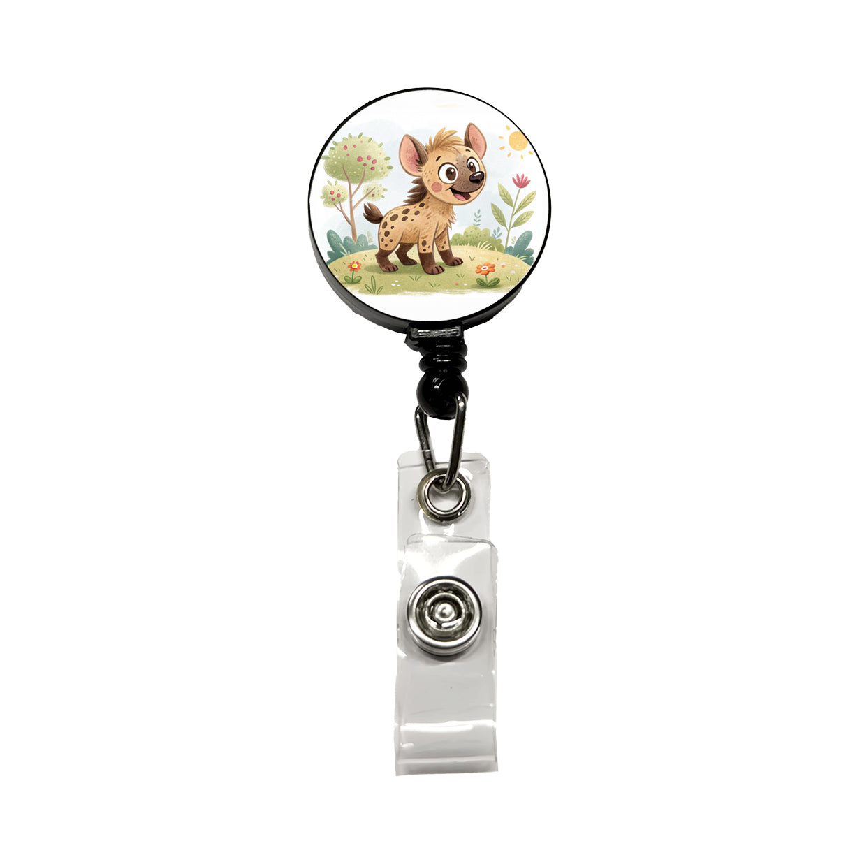 Hyena Children's Illustration Style Retractable ID Key Card Name Tag Badge Holder with Clip