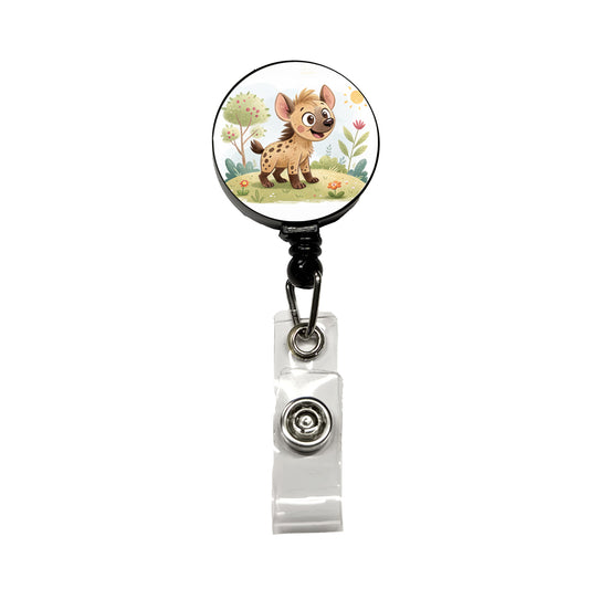 Hyena Children's Illustration Style Retractable ID Key Card Name Tag Badge Holder with Clip