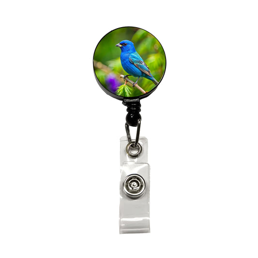 Indigo Bunting Backyard Bird Retractable ID Key Card Name Tag Badge Holder with Clip