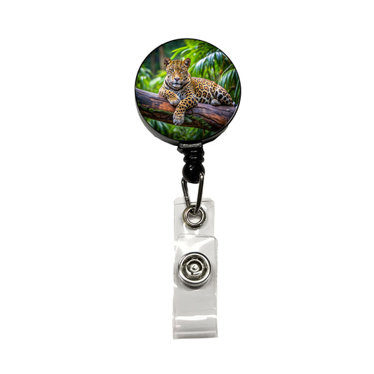 Jaguar Lying On Tree Limb In Jungle Retractable ID Key Card Name Tag Badge Holder with Clip