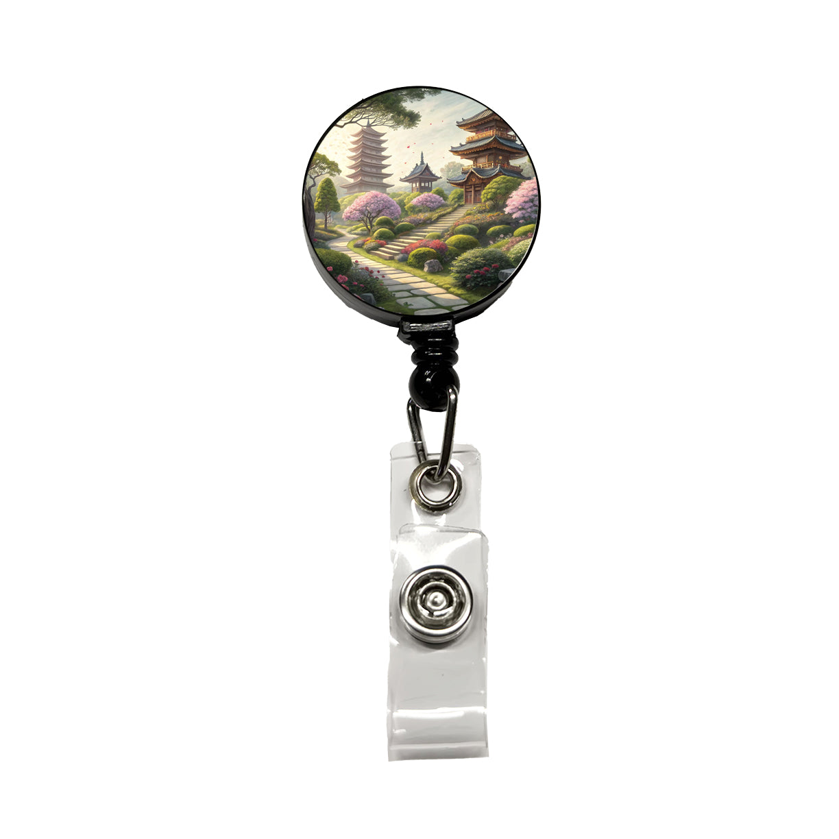 Japanese Garden With Pagodas Retractable ID Key Card Name Tag Badge Holder with Clip