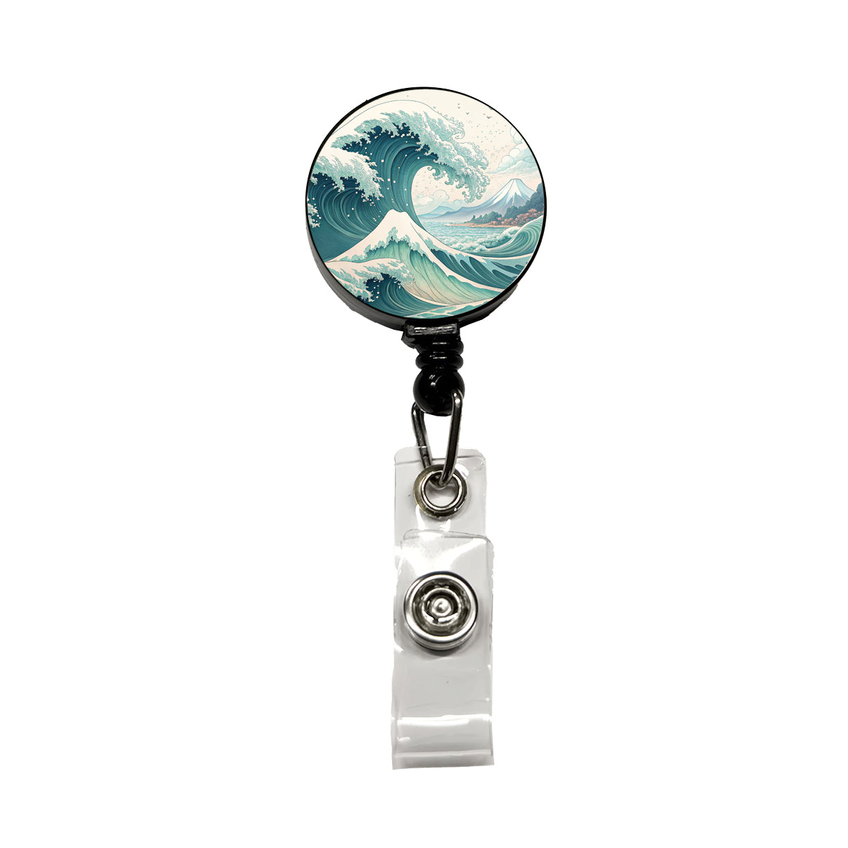 Japanese Ocean Waves Cartoon Retractable ID Key Card Name Tag Badge Holder with Clip
