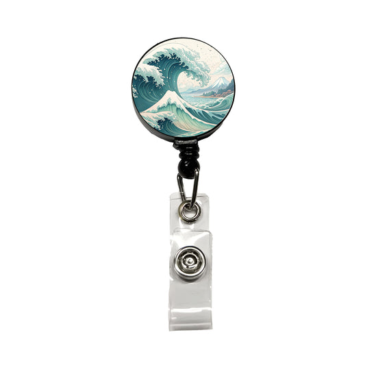 Japanese Ocean Waves Cartoon Retractable ID Key Card Name Tag Badge Holder with Clip