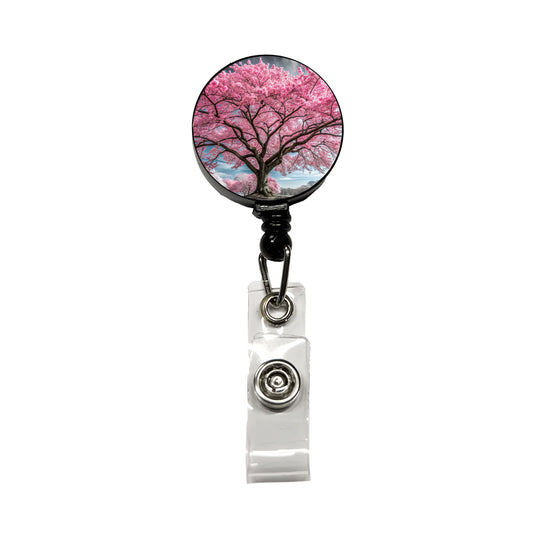 Japanese Sakura Cherry Blossom Tree Retractable ID Key Card Name Tag Badge Holder with Clip