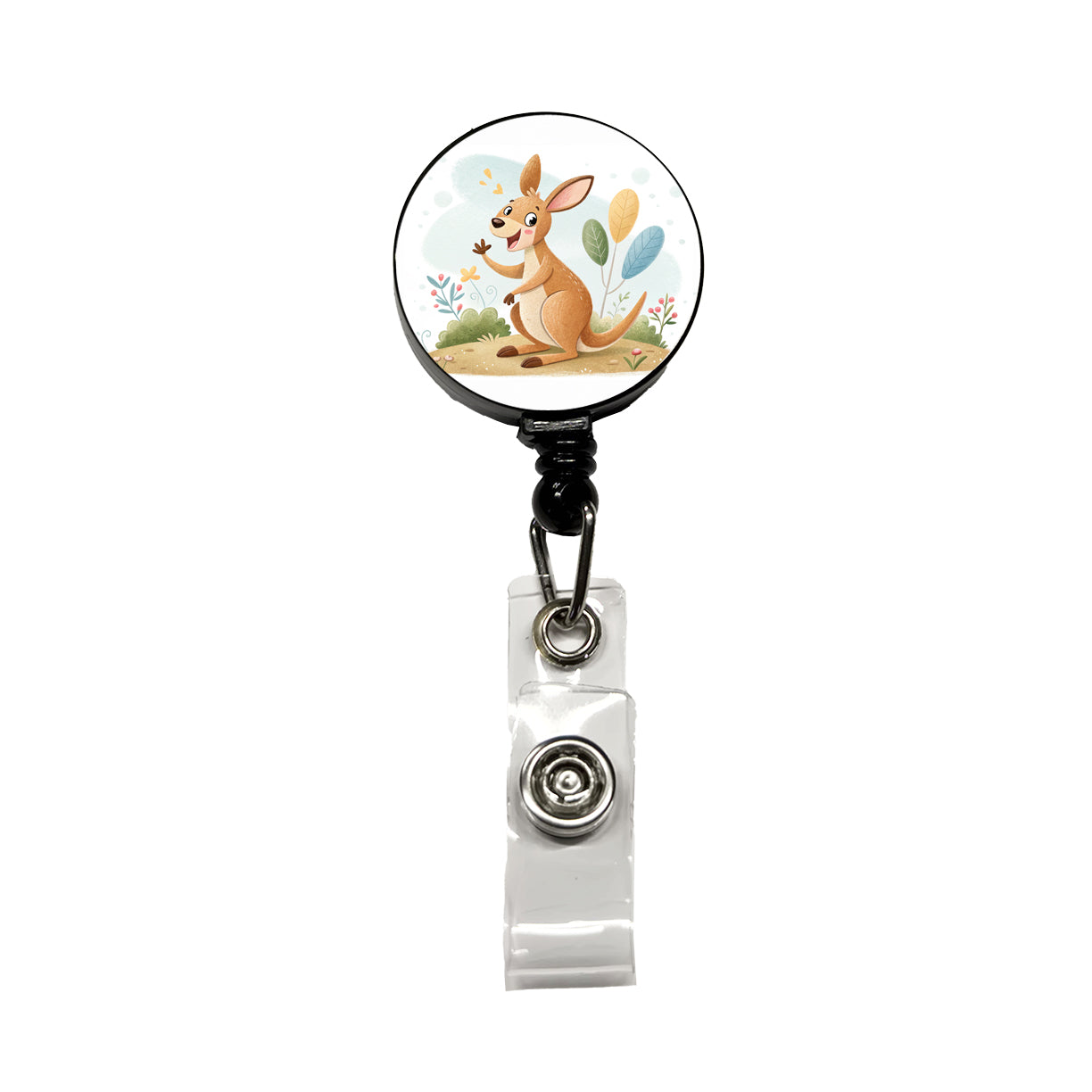 Kangaroo Children's Illustration Style Retractable ID Key Card Name Tag Badge Holder with Clip