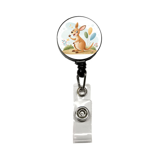 Kangaroo Children's Illustration Style Retractable ID Key Card Name Tag Badge Holder with Clip