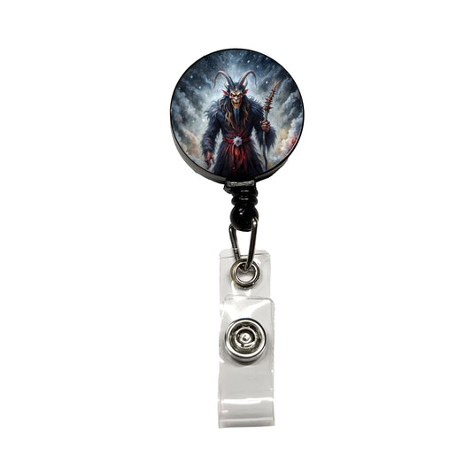 Krampus Black Watercolor Background Retractable ID Key Card Name Tag Badge Holder with Clip
