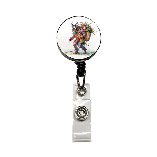 Krampus Carrying Bag Of Children Illustration Retractable ID Key Card Name Tag Badge Holder with Clip