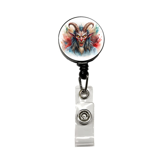 Krampus Watercolor Retractable ID Key Card Name Tag Badge Holder with Clip