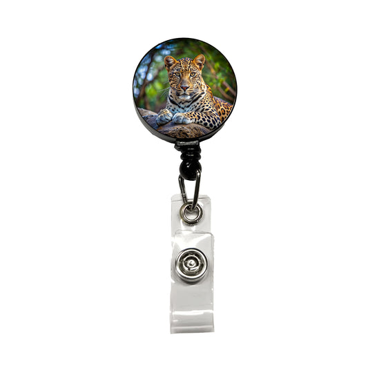 Leopard Retractable ID Key Card Name Tag Badge Holder with Clip