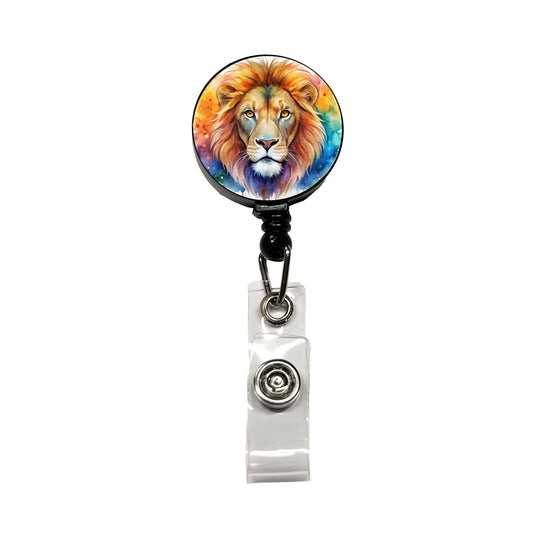 Lion Face Watercolor Retractable ID Key Card Name Tag Badge Holder with Clip