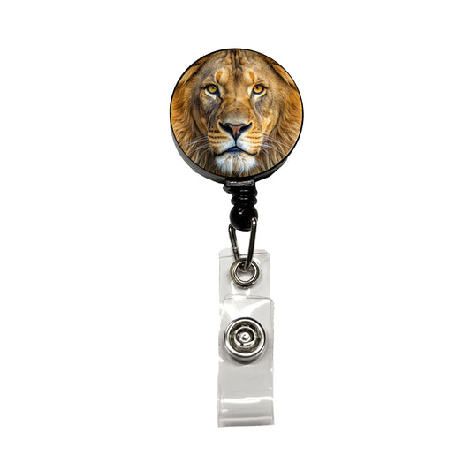 Lion Face Retractable ID Key Card Name Tag Badge Holder with Clip
