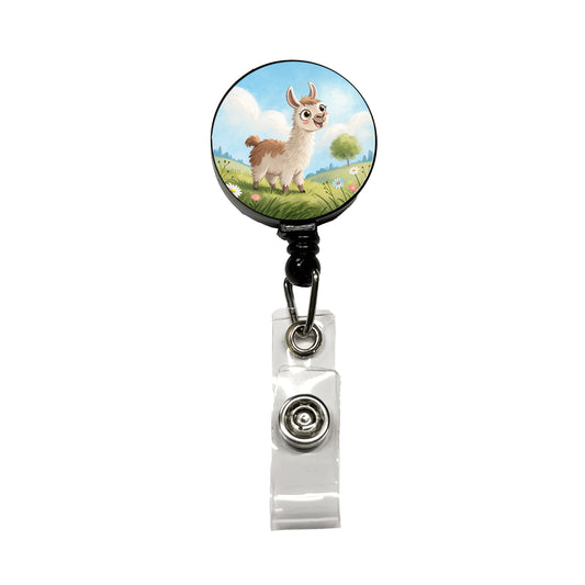 Llama Children's Illustration Style Retractable ID Key Card Name Tag Badge Holder with Clip