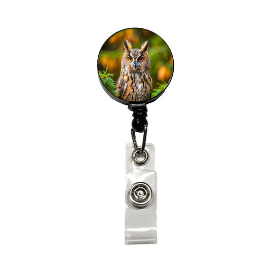 Long-Eared Owl Raptor Bird Of Prey Retractable ID Key Card Name Tag Badge Holder with Clip