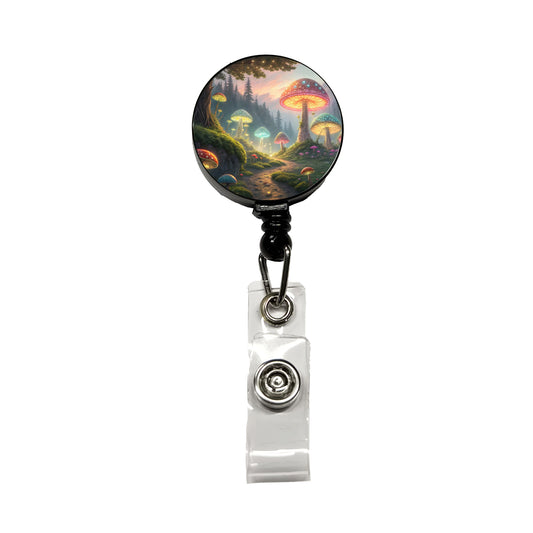 Magical Mushroom Garden Path Retractable ID Key Card Name Tag Badge Holder with Clip