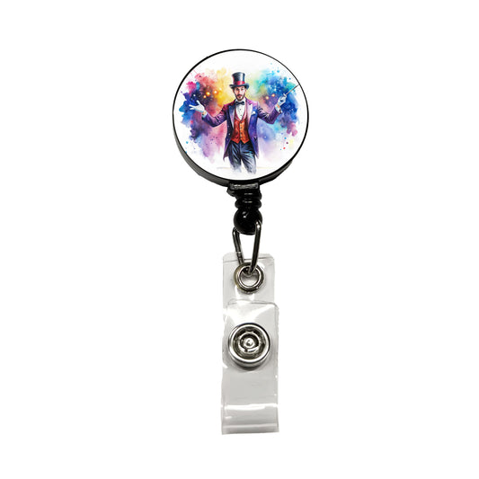Magician Magic Watercolor Retractable ID Key Card Name Tag Badge Holder with Clip