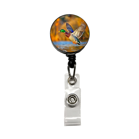 Mallard Duck Flying Retractable ID Key Card Name Tag Badge Holder with Clip