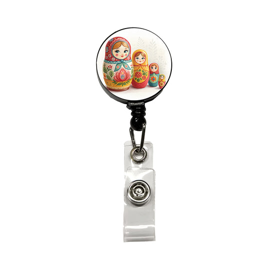 Matryoshka Russian Nesting Dolls Retractable ID Key Card Name Tag Badge Holder with Clip