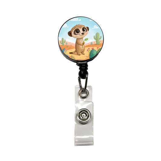 Meerkat Children's Illustration Style Retractable ID Key Card Name Tag Badge Holder with Clip