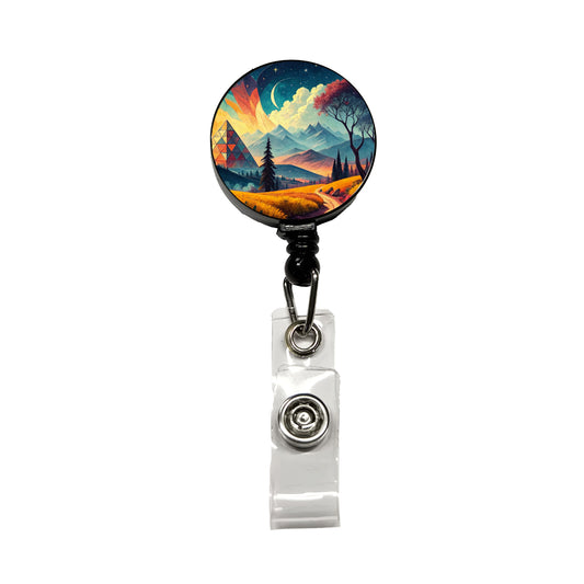 Modern Art Landscape Retractable ID Key Card Name Tag Badge Holder with Clip