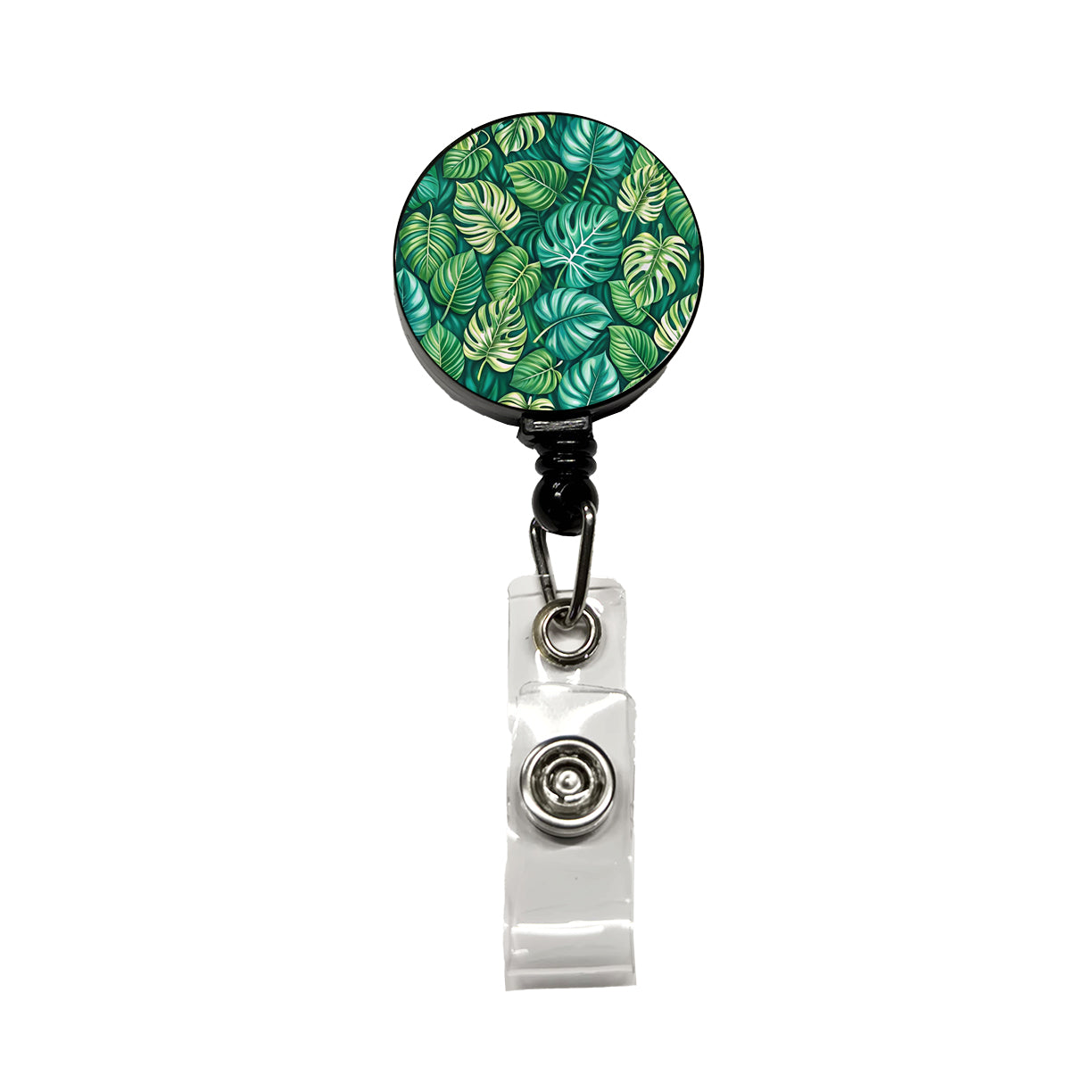 Monstera Leaves Pattern Retractable ID Key Card Name Tag Badge Holder with Clip