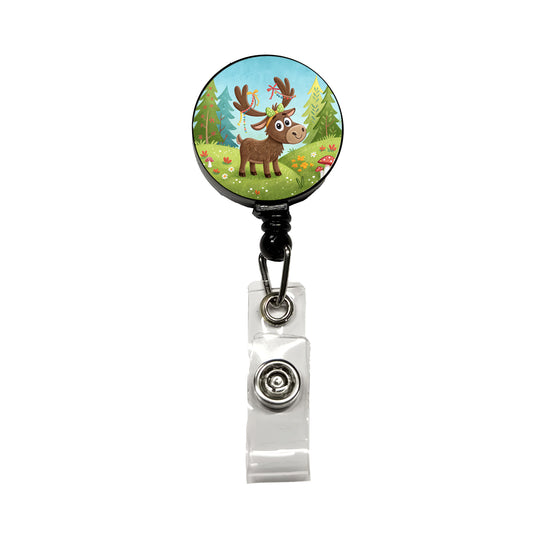 Moose Children's Illustration Style Retractable ID Key Card Name Tag Badge Holder with Clip