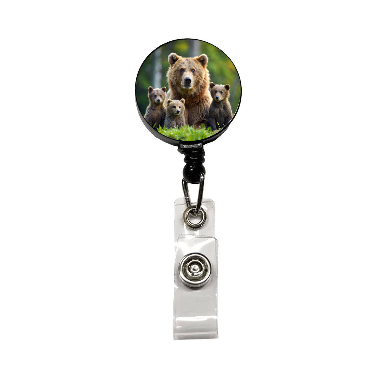 Mother Bear With Cubs Retractable ID Key Card Name Tag Badge Holder with Clip