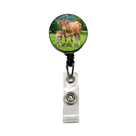 Mother Cow With Calf Retractable ID Key Card Name Tag Badge Holder with Clip