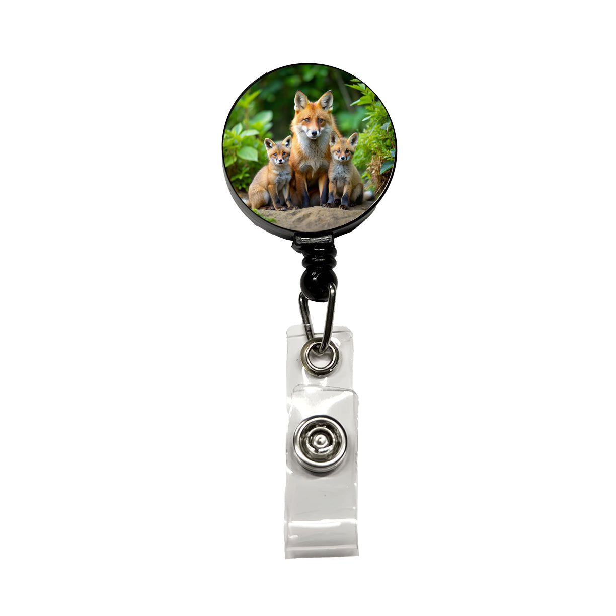 Mother Fox And Pups Retractable ID Key Card Name Tag Badge Holder with Clip