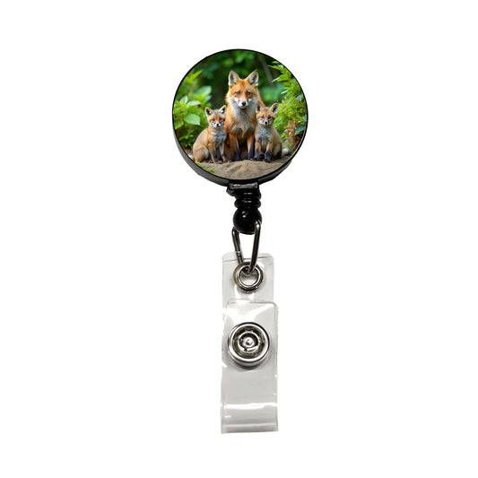 Mother Fox And Pups Retractable ID Key Card Name Tag Badge Holder with Clip