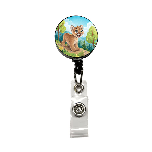 Mountain Lion Cougar Children's Illustration Style Retractable ID Key Card Name Tag Badge Holder with Clip