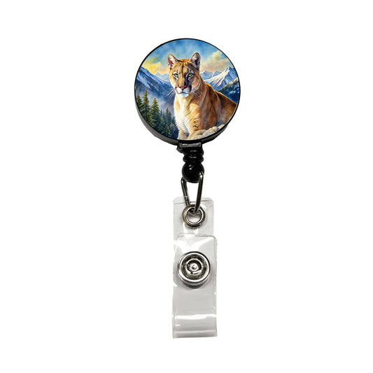 Mountain Lion Cougar Watercolor Retractable ID Key Card Name Tag Badge Holder with Clip