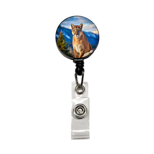 Mountain Lion Cougar Retractable ID Key Card Name Tag Badge Holder with Clip
