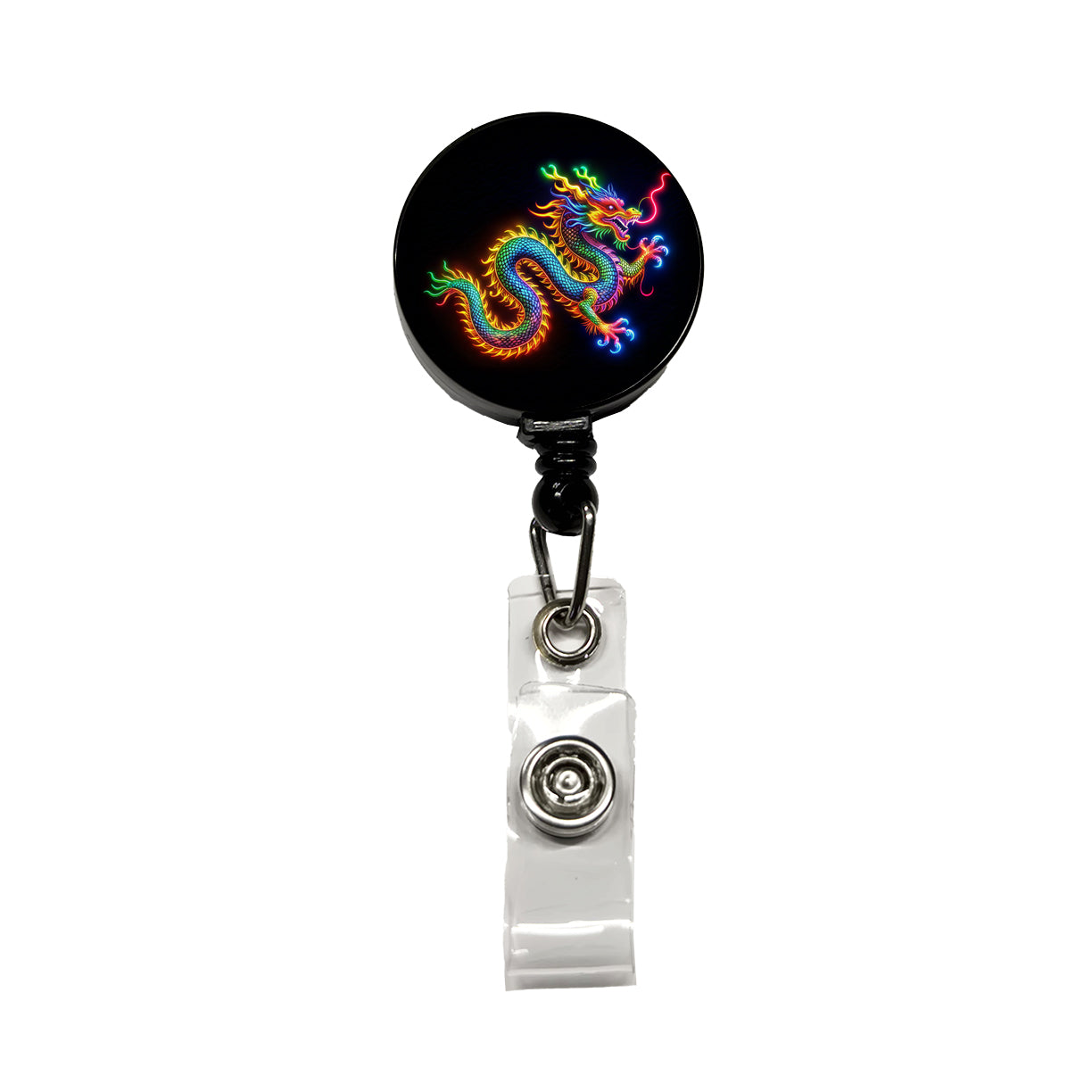 Neon Asian Dragon Retractable ID Key Card Name Tag Badge Holder with Clip