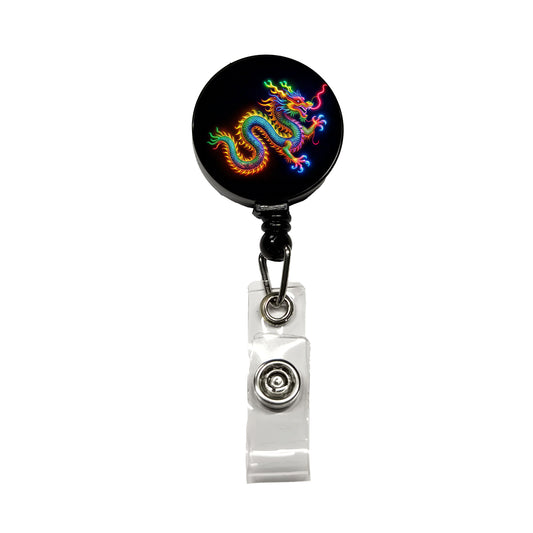 Neon Asian Dragon Retractable ID Key Card Name Tag Badge Holder with Clip